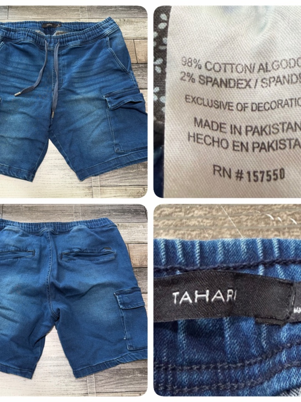 Tahari Cargo Jean Shorts Men’s L Blue (Inseam 8) Drawstring Elastic Waist